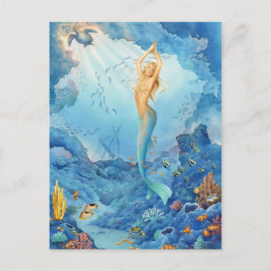 "Coral", Mermaid, Dolphins, Fish and Shipwreck Postcard