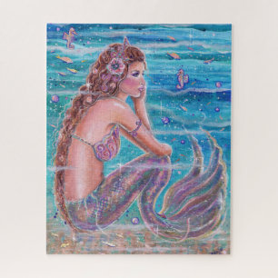 Coral mermaid with seahorse by Renee Lavoie Jigsaw Puzzle