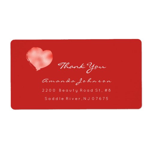 Coral Metallic Red White Painted Heart Thank You Label