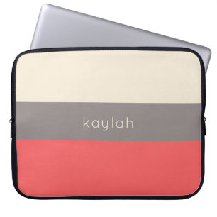 Coral Minimalist Color Block Pattern with Name Laptop Sleeve