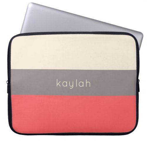 Coral Minimalist Color Block Pattern with Name Laptop Sleeve