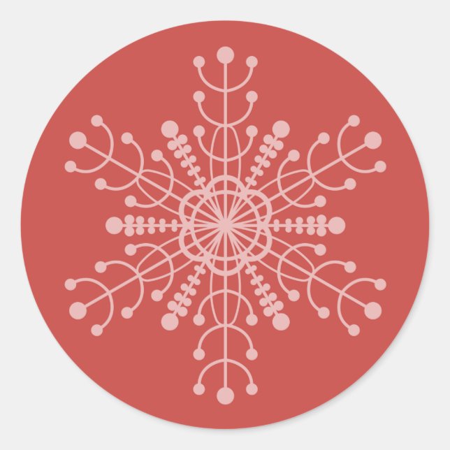 Coral Minimalist Geometric Snowflake Classic Round Sticker (Front)