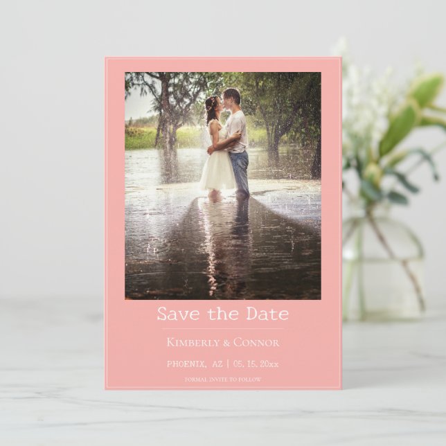 Coral Minimalist Modern Photo  Save The Date (Standing Front)