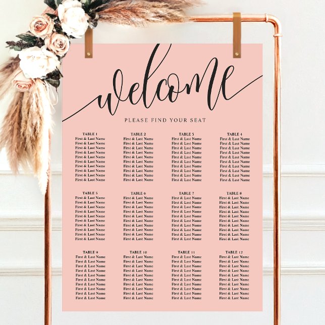 Coral Minimalist Script Wedding Seating Chart (Creator Uploaded)
