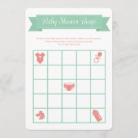 Coral Mint Baby Shower Bingo Game Double Sided Invitation