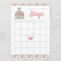 Coral mint baby shower bingo game invitation