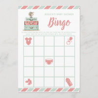 Coral mint baby shower bingo game invitation