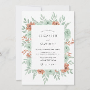 Coral Mint Blossom Wedding Invitation