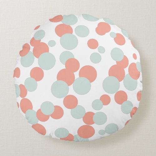 Coral  Mint Bubbles Confetti Pattern Round Pillow