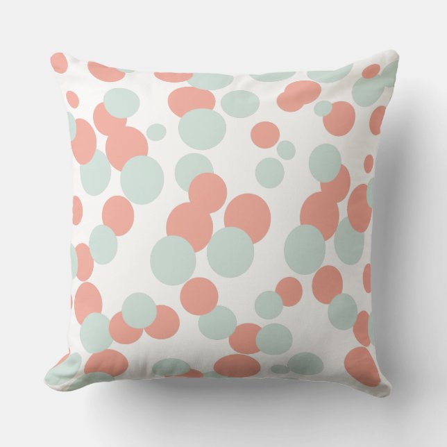 Coral & Mint Bubbles Confetti Pattern Throw Pillow (Front)