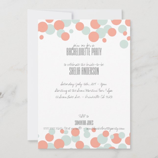 Coral & Mint Bubbles Party Invitations (Front)