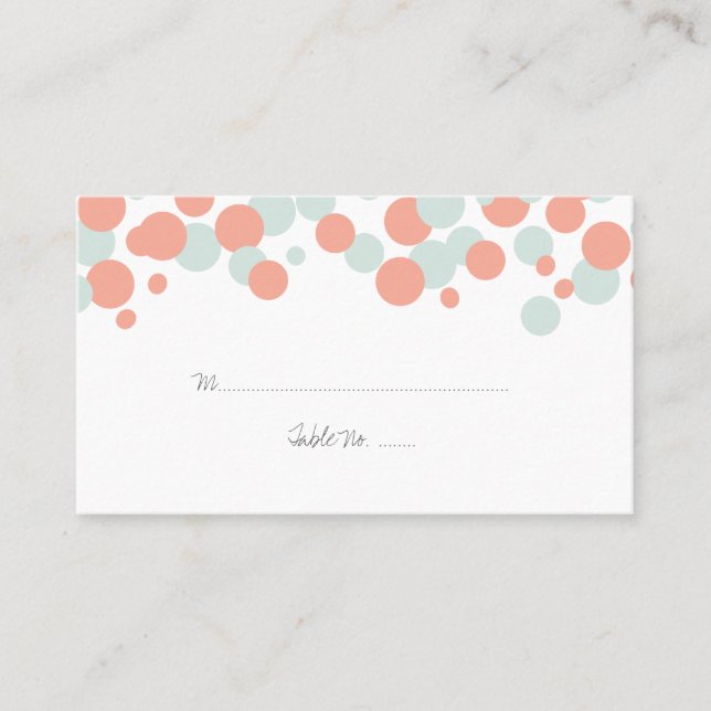 Coral & Mint Bubbles Pattern Wedding Place Cards (Front)