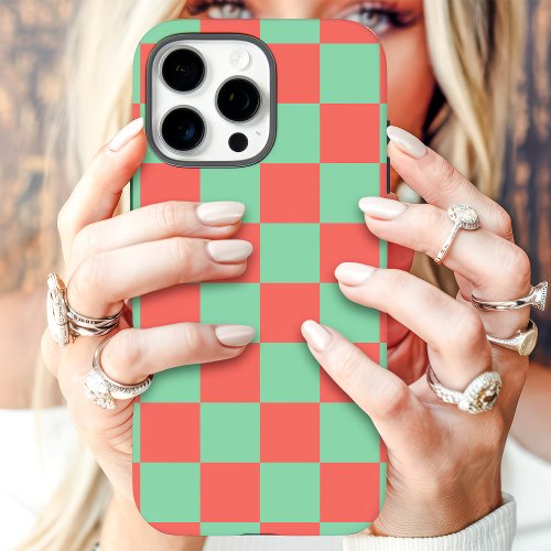 Coral Mint Checkerboard Iphone 16 Pro Max Case