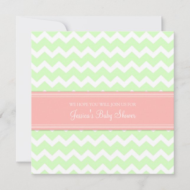 Coral Mint Chevron Custom Baby Shower Invitations (Front)