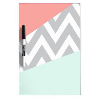 Coral & Mint Color Block Chevron Dry-Erase Board