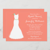 Coral Mint Floral Wedding Gown Bridal Shower Invitation (Front/Back)
