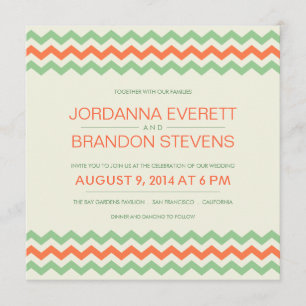 Coral Mint Green Chevron Wedding ZigZag Invitation