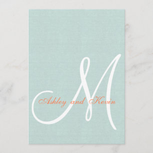 Coral Mint Green Linen Rustic Wedding Invitation