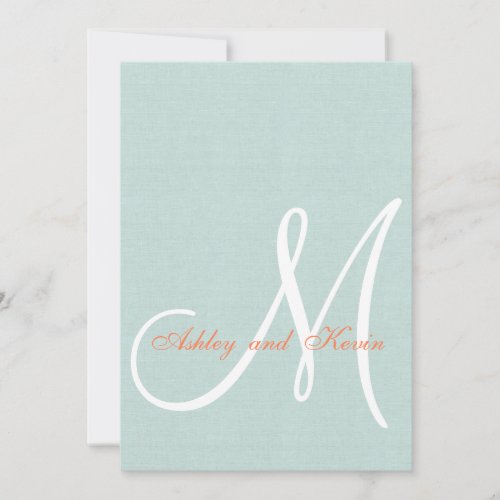 Coral Mint Green Linen Rustic Wedding Invitation