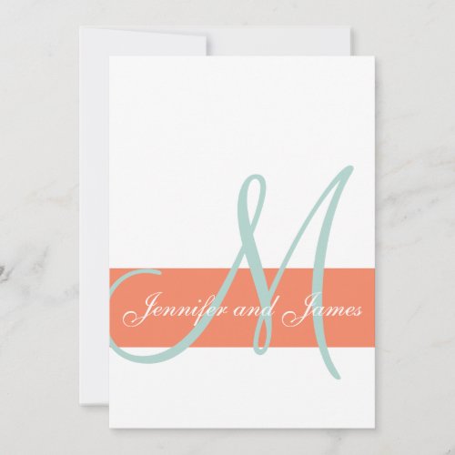 Coral Mint Green Monogram Names Simple Wedding Cards