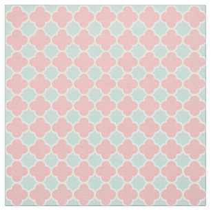 Coral Mint Green Quatrefoil Pattern Fabric