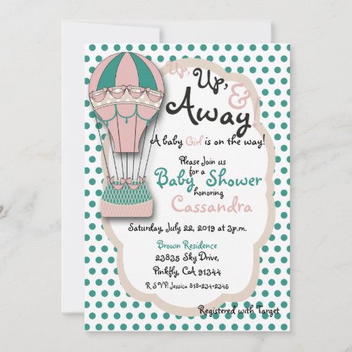 Coral  Mint Hot Air Balloon Baby shower Invitation