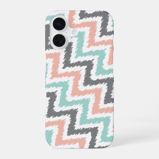 Coral Mint Linen Diagonal Zigzag Ikat Pattern Iphone Case (Back)