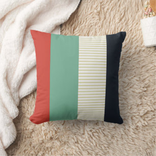 Coral, Mint, Navy & Cream Simple and Sleek Throw Pillow