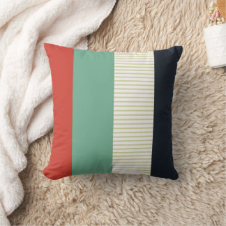 Coral, Mint, Navy & Cream | Simple and Sleek Throw Pillow