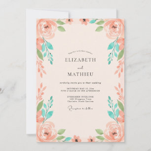 Coral Mint Peony Wedding Invitation