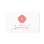 Coral Mint Quatrefoil Monogram Stripes Pattern Calling Card Coral Mint Quatrefoil Monogram Stripes Pattern Calling Card