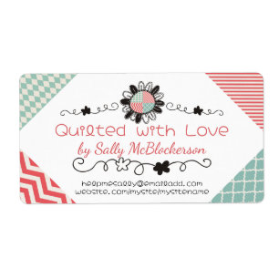coral mint quilting seamstress flower stitching label
