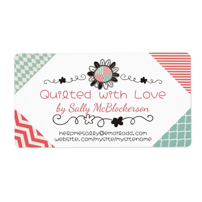 coral mint quilting seamstress flower stitching label (Front)