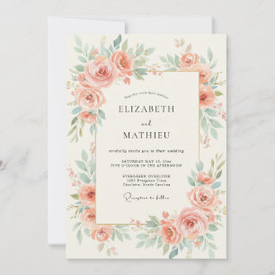 Coral Mint Rose Wedding Invitation