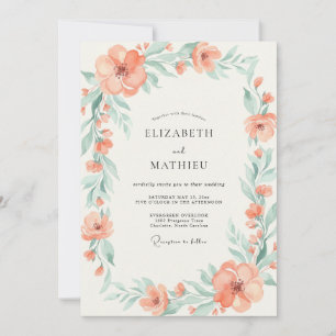 Coral Mint Wreath Wedding Invitation