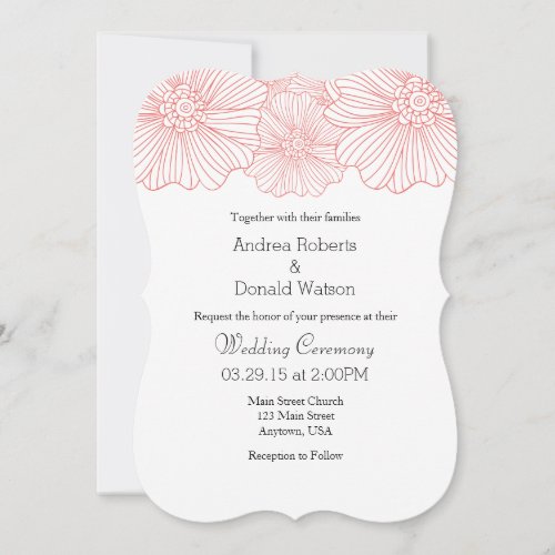 Coral Mod Flower Outlines Wedding Invitations