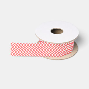 Coral Modern Chevron Stripes Satin Ribbon