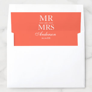Coral Modern Elegant Mr. and Mrs. Wedding Envelope Liner