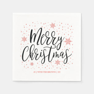 Coral   Modern Merry Christmas Party Napkins