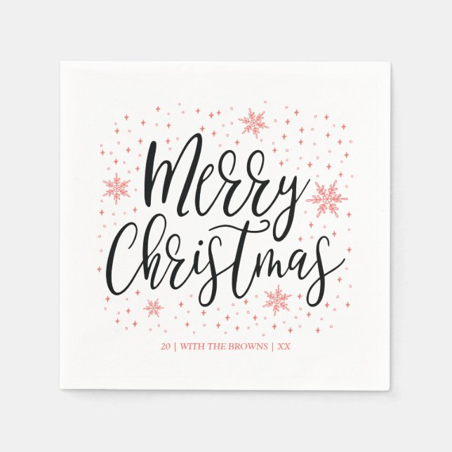 Coral | Modern Merry Christmas Party Napkins (Front)
