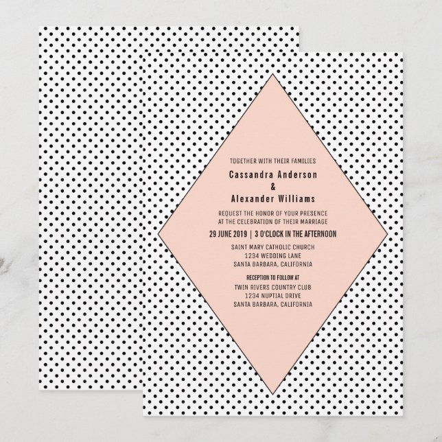 Coral Modern Polka Dots Wedding Invite (Front/Back)