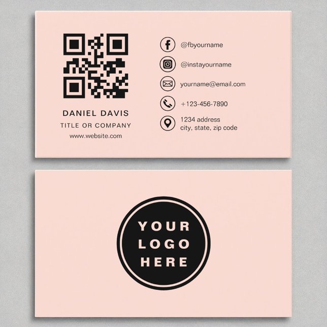 Coral Modern Professional Company Logo QR Code  Business Card (Creator Uploaded)