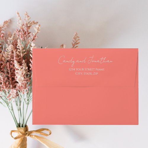 Coral Modern Script Wedding Envelope