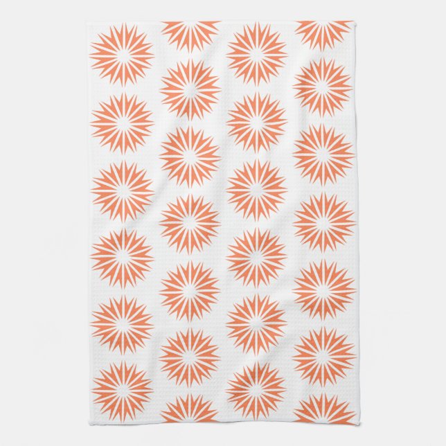 Coral Modern Sunbursts Kitchen Towel (Vertical)