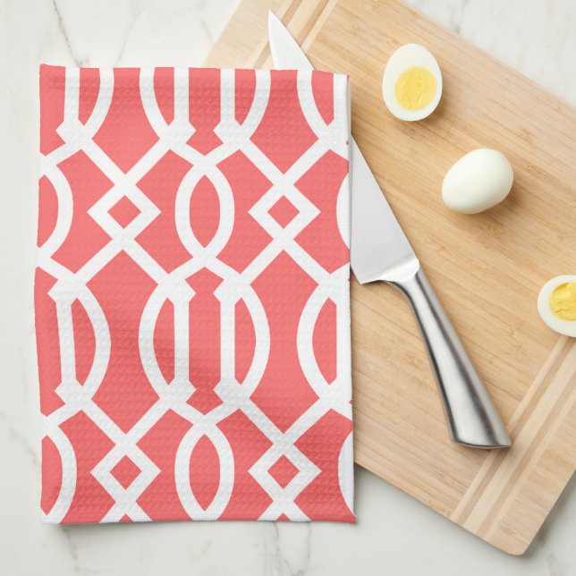 Coral Modern Trellis Pattern Towel (Quarter Fold)