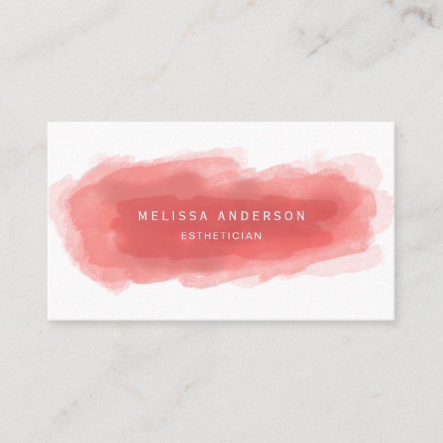 Coral Modern Watercolor Business Card (Front)