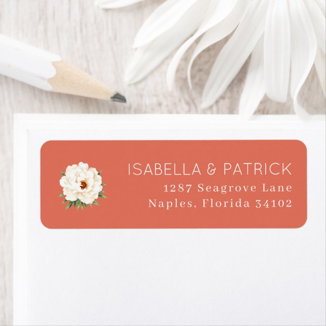 Coral Moderne Wedding Label (Insitu)
