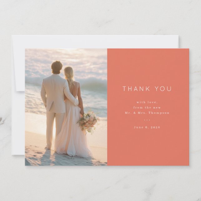 Coral Moderne Wedding Thank You Card (Front)