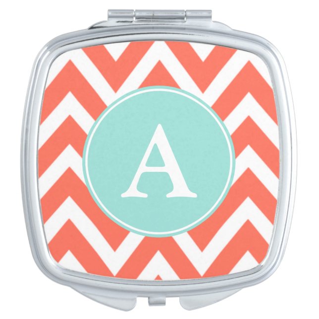 Coral Monogram Compact Makeup Mirror (Front)