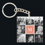 Coral Monogram Family Photo Collage Keychain<br><div class="desc">Monogram Family Photo Collage. Personalize this custom design with your own monogram initial or text.</div>